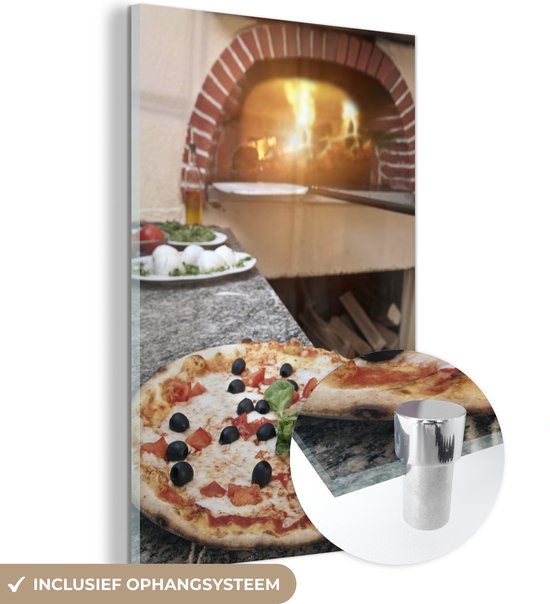 ® Glasschilderij 20x30 cm - Schilderij acrylglas - Pizza uit pizza oven - Foto op glas - Muurdecoratie woonkamer - Wanddecoratie slaapkamer - Schilderijen