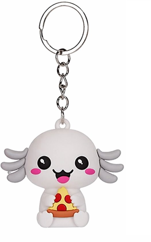 Kawaii Kuties 3D Axolotl Sleutelhanger – Wit Pizza – Snaxolotyl Series – Funny Cute Axolotl Keychain 6 cm – Cadeau