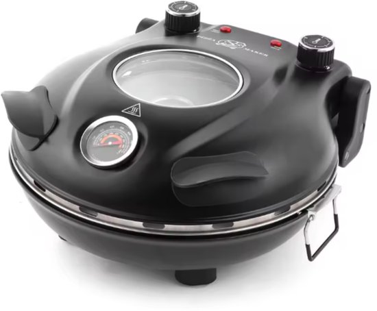 UFTA Elektrische Pizzamaker - 420°C Keramische Steen 32cm - 1200W 5 Temperatuurniveaus - Pizza in 4 Minuten Dual Warmte - Zwart