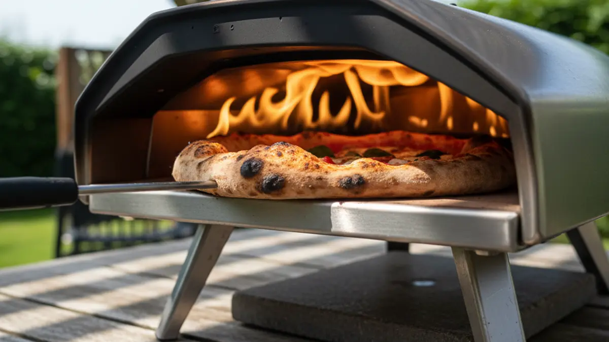 Four à pizza d'extérieur chaud avec des flammes sous la coupole