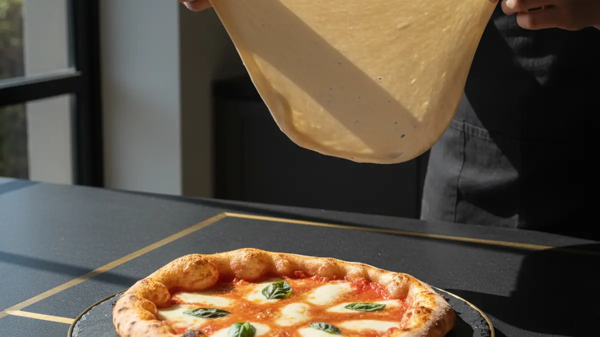 Test de la membrane réalisé avec une pâte à pizza élastique étirée finement