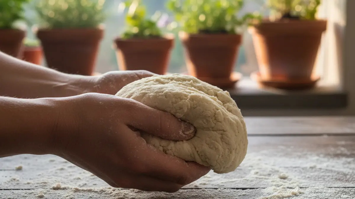 Pâte sans gluten friable sur le plan de travail