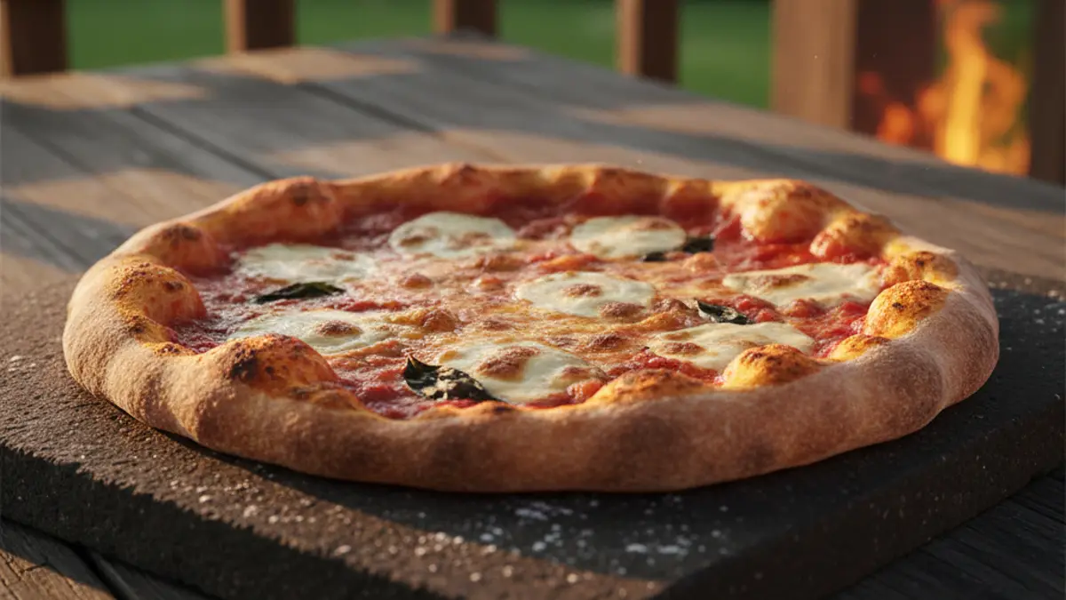 Pizza fraîche cuisant sur une pierre à pizza dans le four