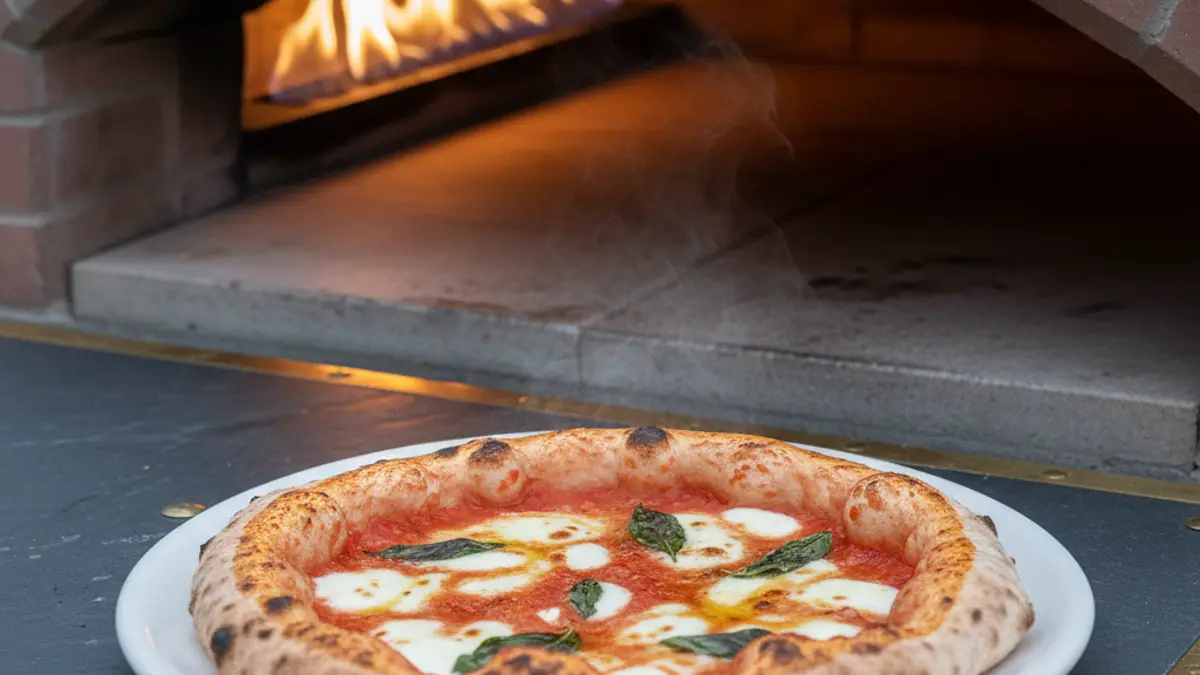 Pizza bakken in een hete pizzaoven