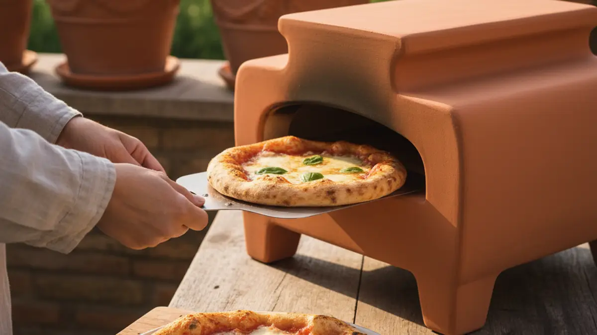 Mini pizza met gesmolten kaas op een bakspatel in een pizzarette