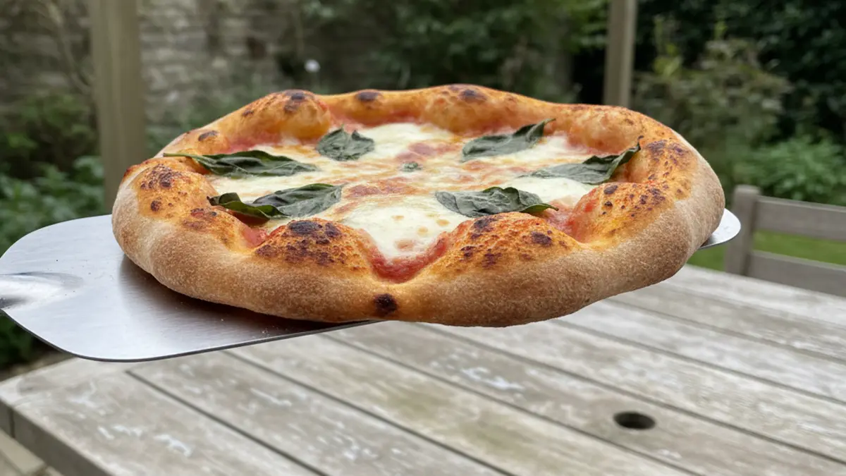 Mini-pizza fraîchement cuite sur une spatule en métal