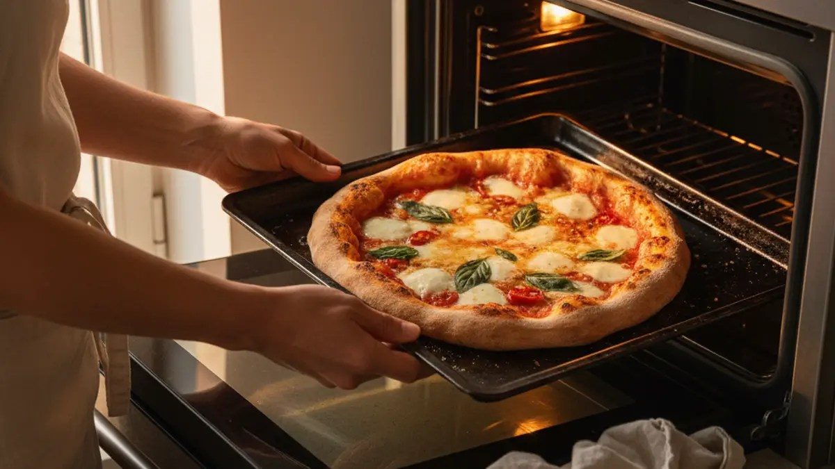 Omgekeerde bakplaat in een oven als pizzasteen vervanger