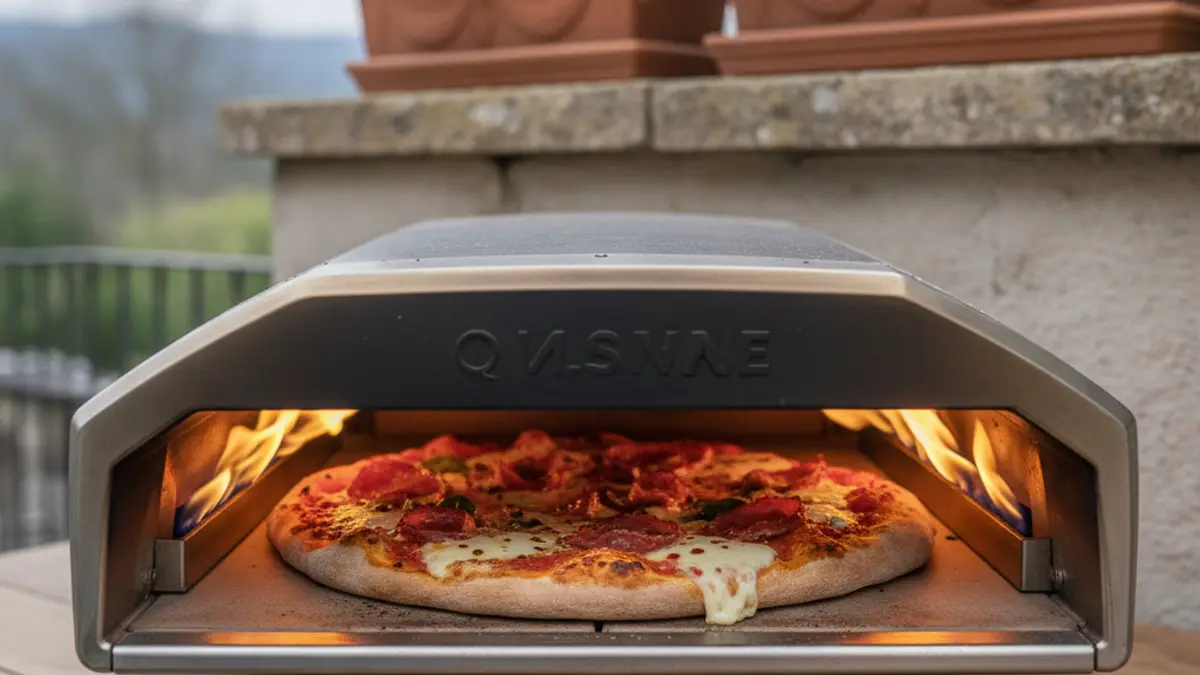 Pizza diavola en train de cuire dans un four à pizza chaud