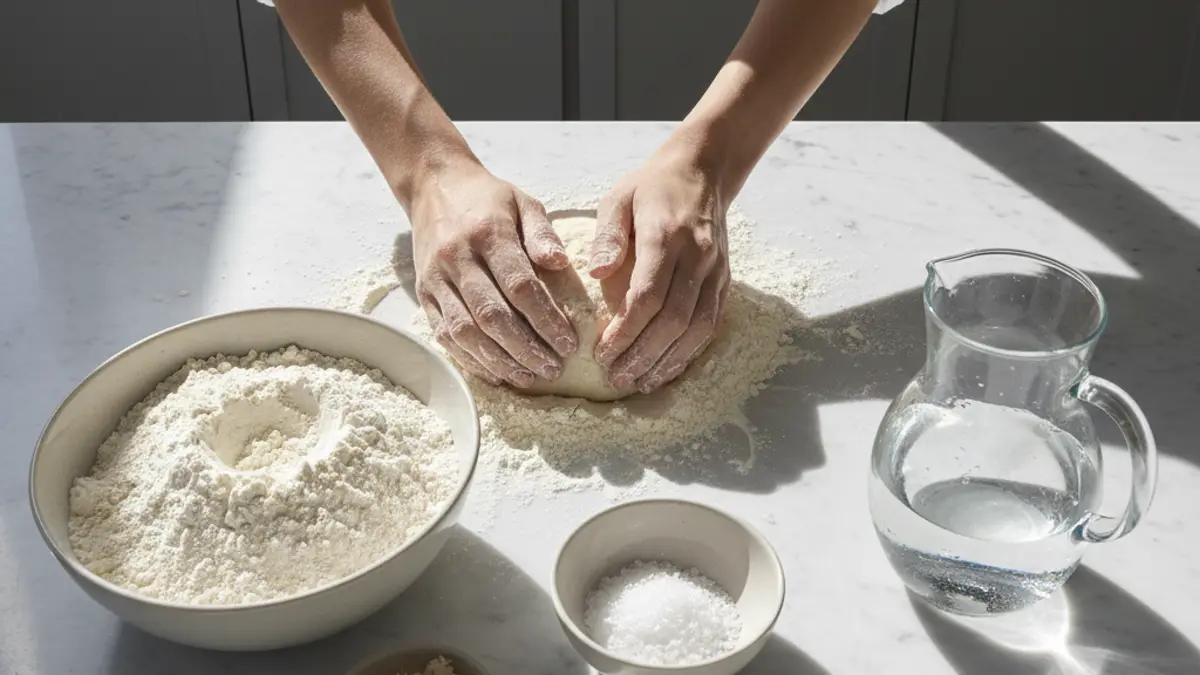 Ingrédients de base pour la pâte à pizza sur un plan de travail en bois