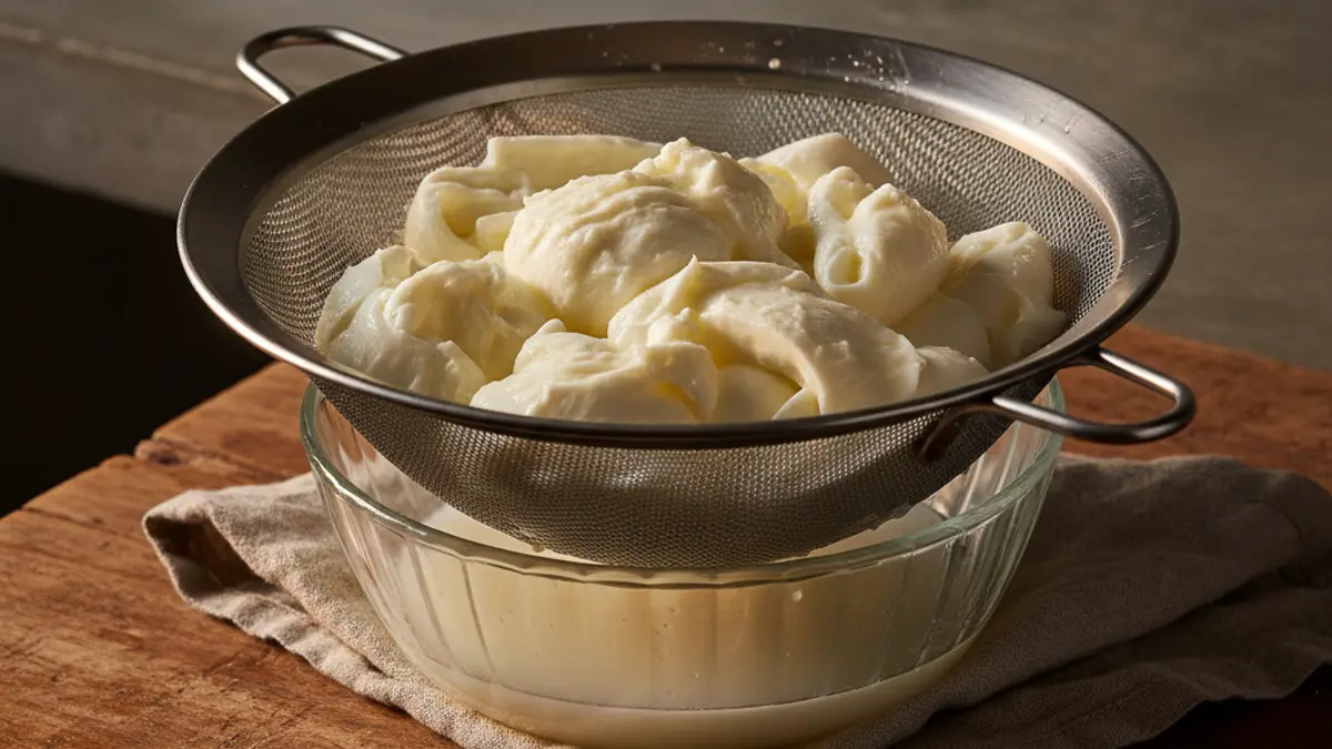 Égoutter la mozzarella de bufflonne dans une passoire