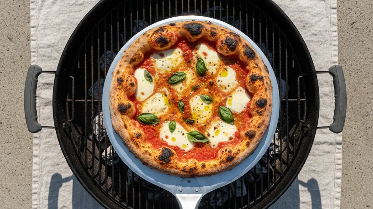 Faire tourner la pizza sur une pierre chaude dans le barbecue