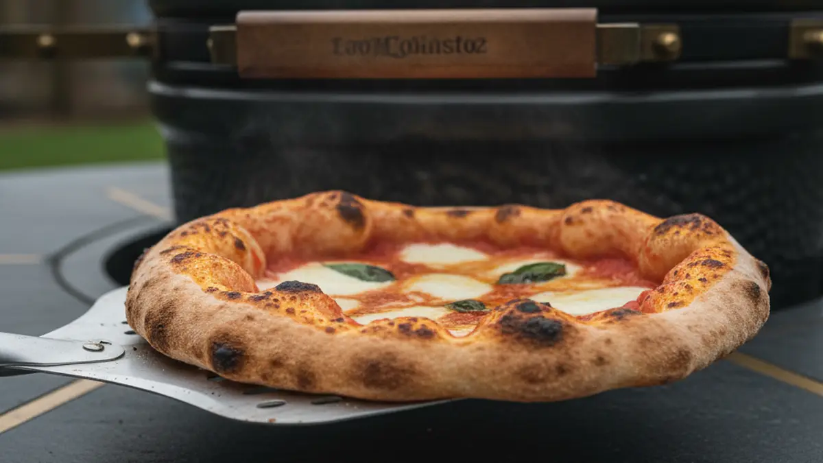 Retirer une pizza fraîche de la pierre à pizza avec une pelle à pizza