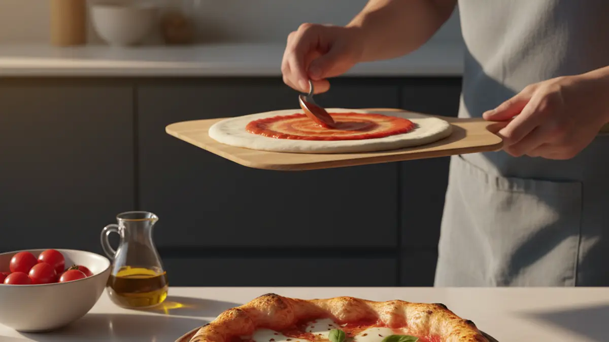 Répartir uniformément la sauce tomate sur la pâte à pizza fraîche