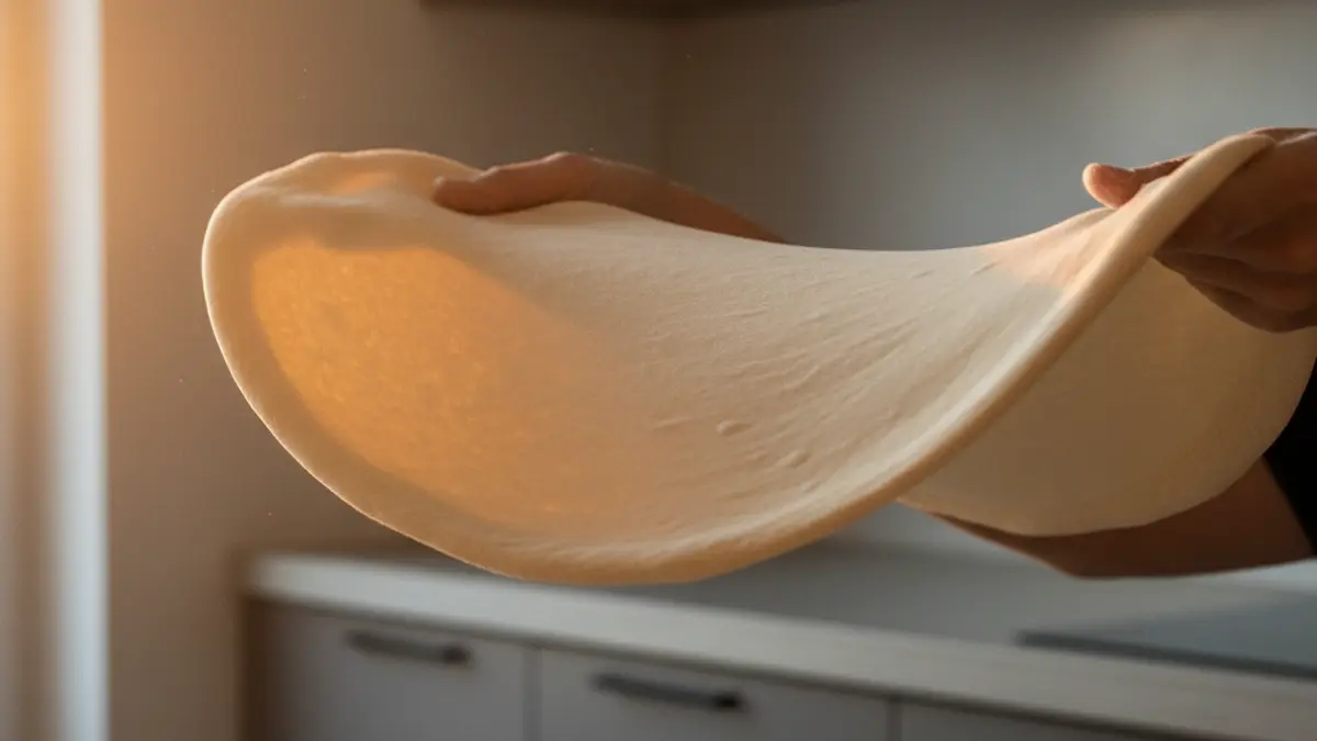 Étaler délicatement la pâte à pizza sur le dos des mains