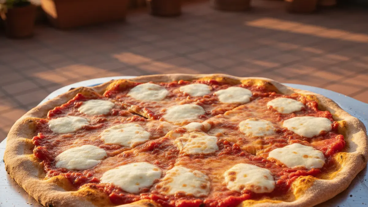 Base de pizza sans levure garnie de sauce tomate et de mozzarella