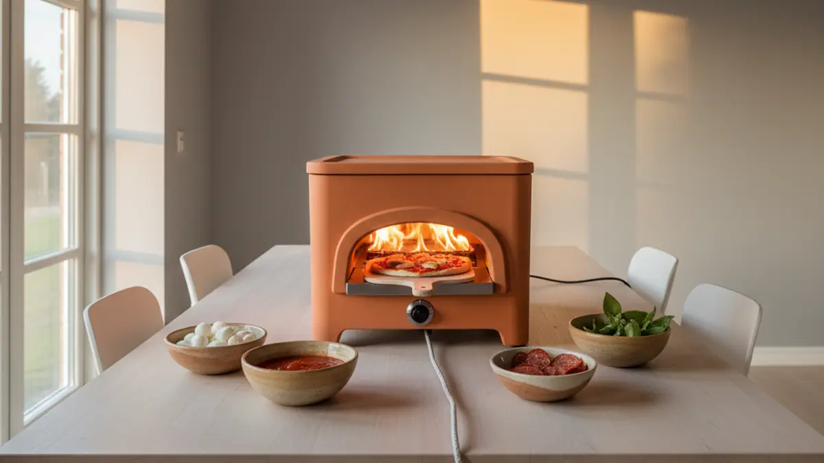 Pizzarette placée en toute sécurité sur une table à manger en bois