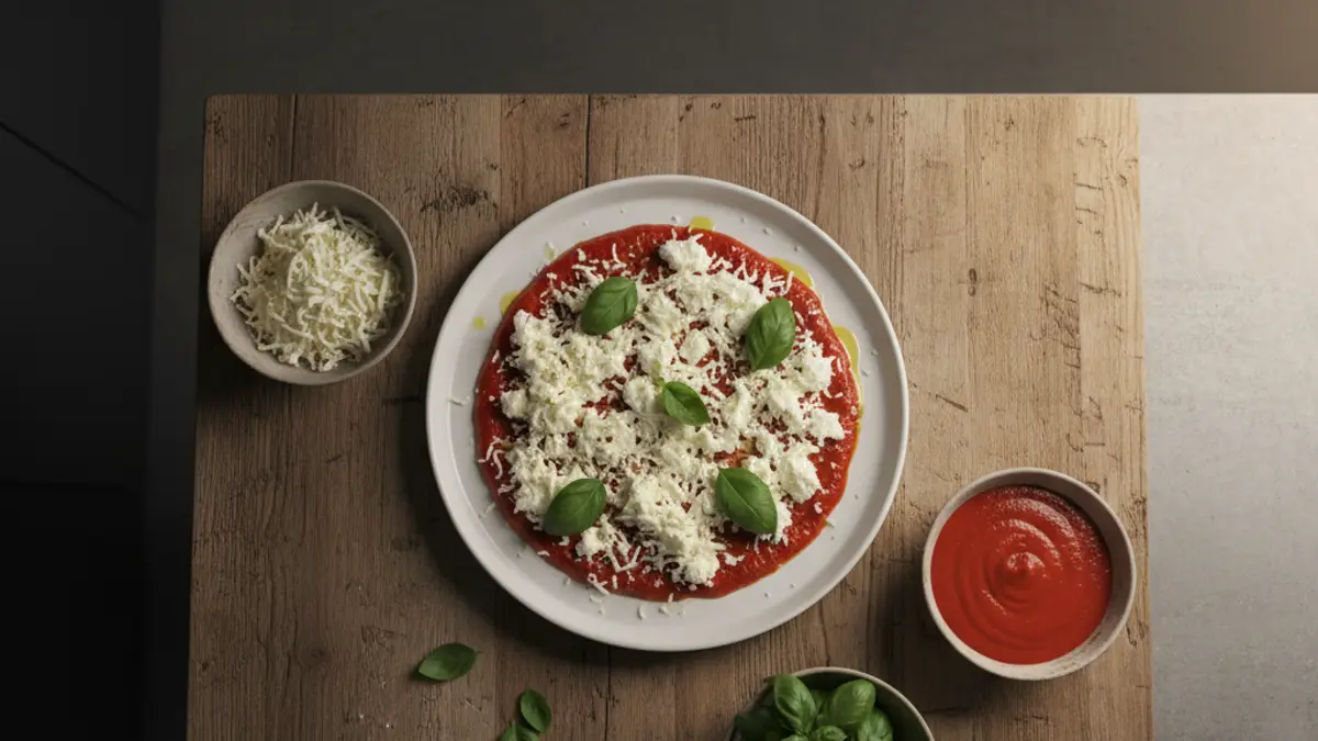 Ramequins avec mozzarella râpée et sauce tomate pour mini-pizza