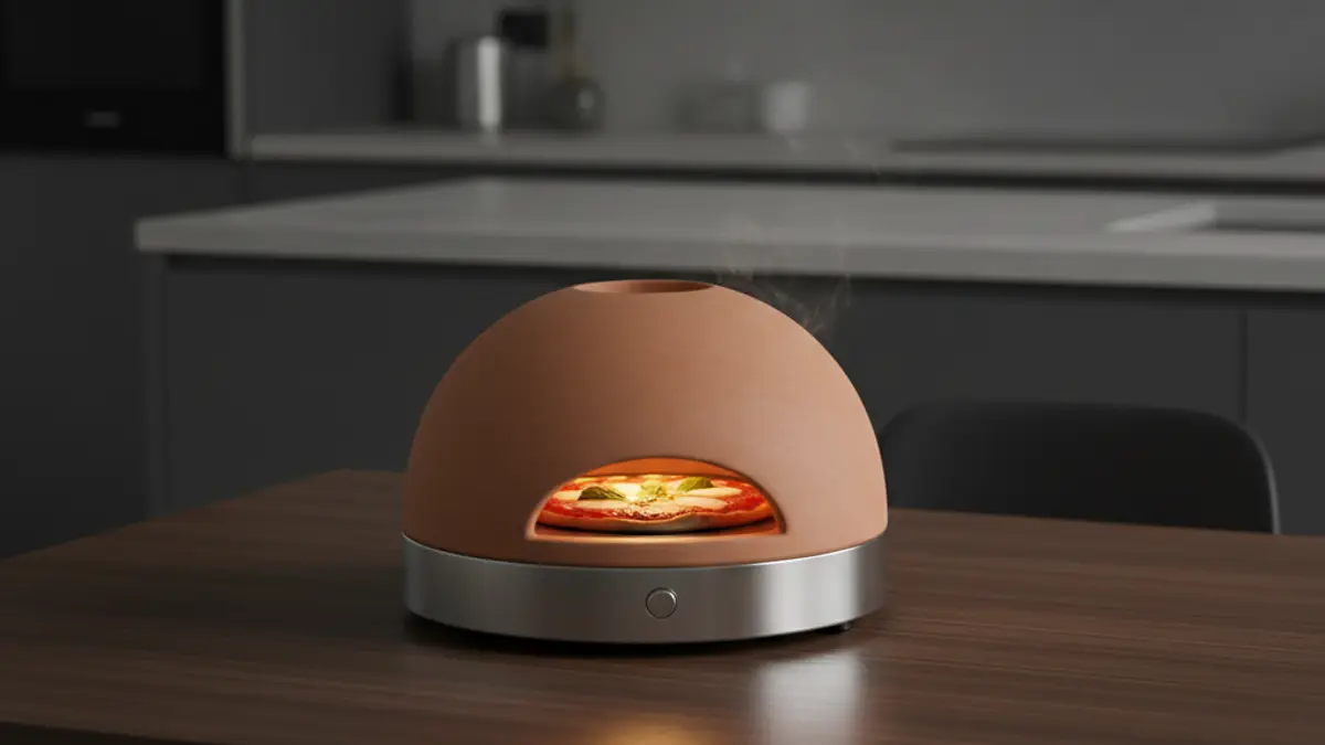 Terracotta koepel van een pizzarette met verwarmingselement