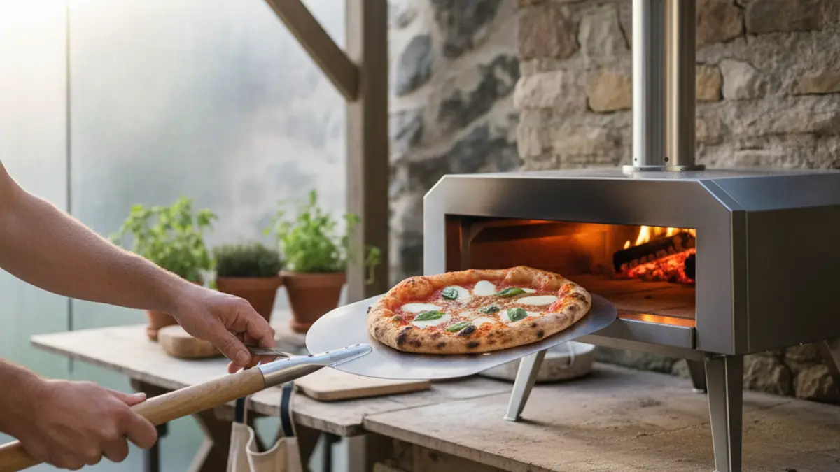 Pelle à tourner ronde utilisée pour tourner une pizza dans un four chaud