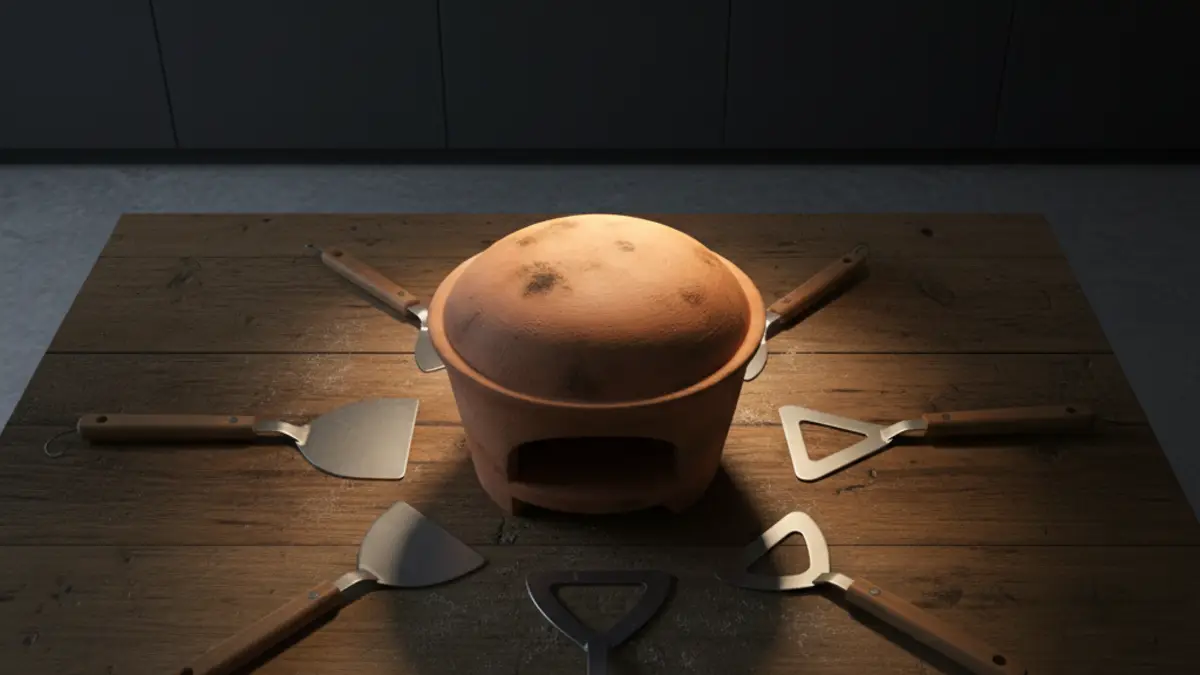 Installation sur la table avec un mini-four à pizza et un dessous-de-plat résistant à la chaleur